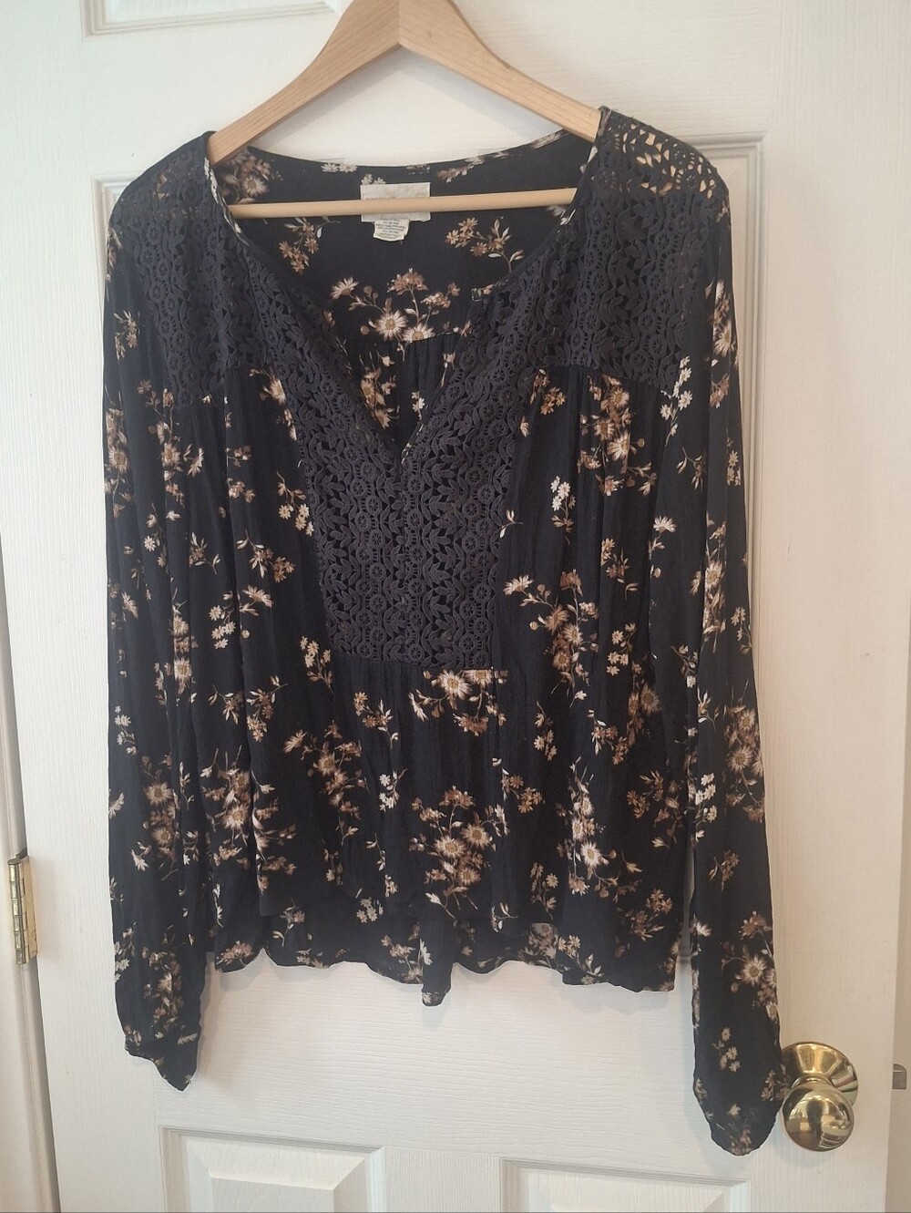 Denim & Supply Ralph Lauren Floral Boho Lace Blouse Top Black Womens size XL